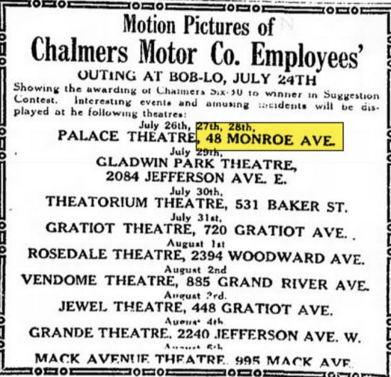 Palace Theatre (Alhambra Theater) - Jul 1916 Ad (newer photo)